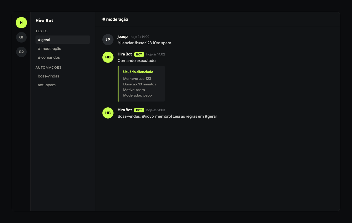 Illustration of the Hira Bot Discord interface